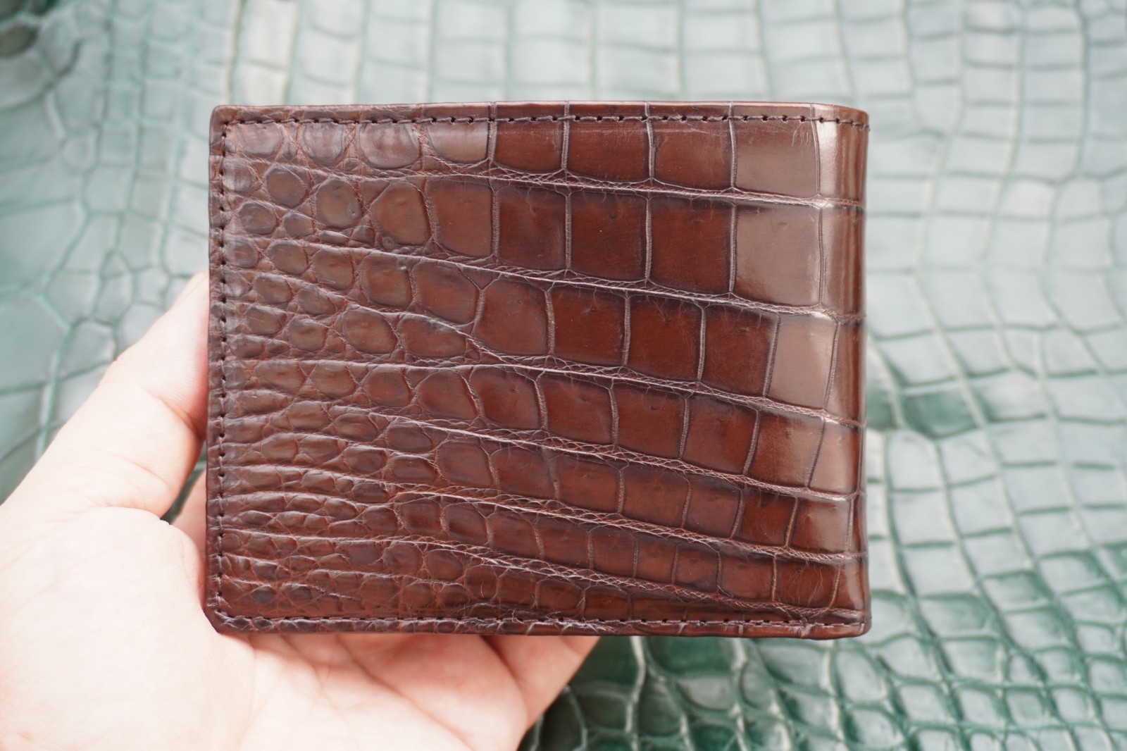 Double Side Genuine Brown Crocodile Belly Leather Skin Men’s Bifold Wallet #Y30