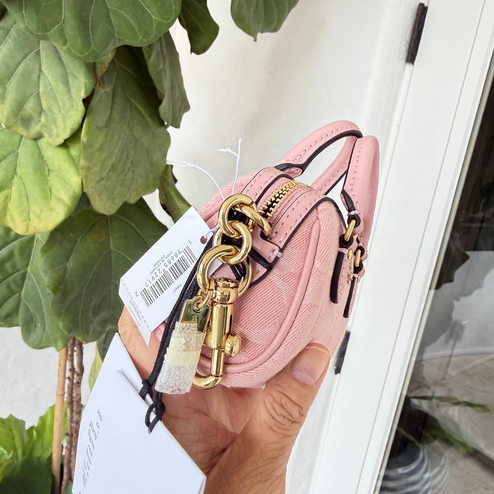 Coach Mini Rowan Bag Charm In Signature Denim CEU38 denim/Gold/Light Pink
