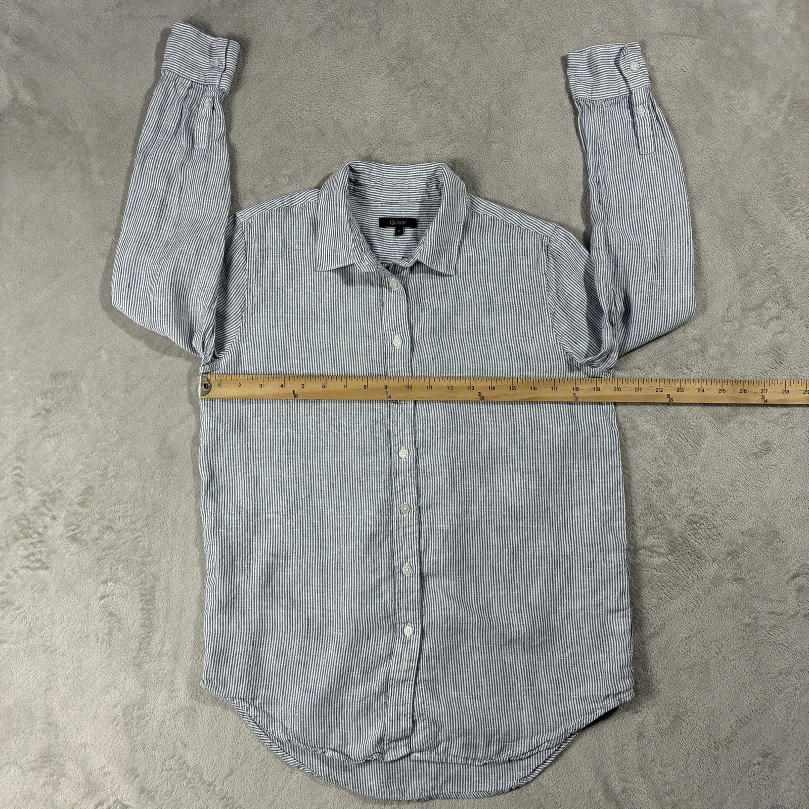 Quince European Linen Long Sleeve Button Up Blue Stripe Womens S Quiet Luxury