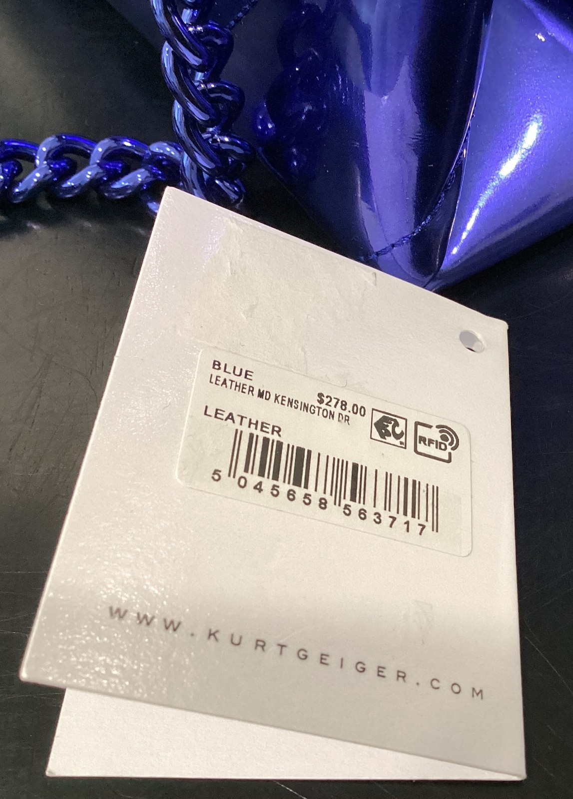 Kurt Geiger Medium Kensington 8.75″ x 5.5″ x 3″ Drench Metallic Leather Blue New