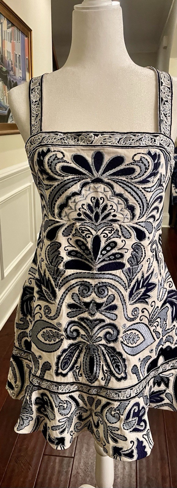 Alice + Olivia Kaiser Embroidered Canvas Mini Dress NWT $695.00 Sz 14