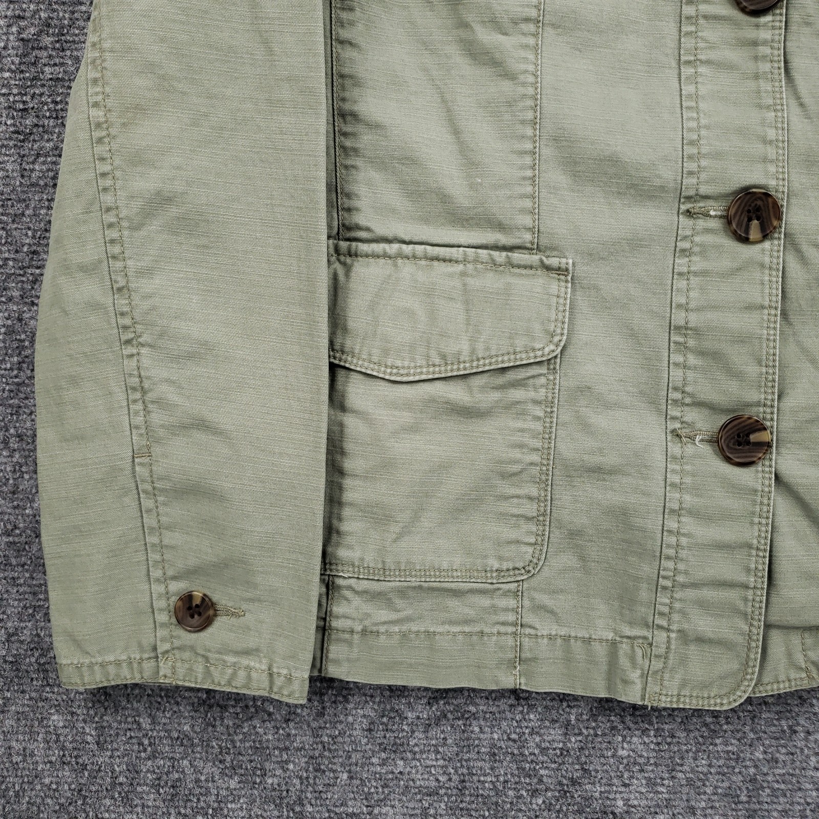 Talbots Military Utility Safari Jacket Womens Small Green Cotton Button Field