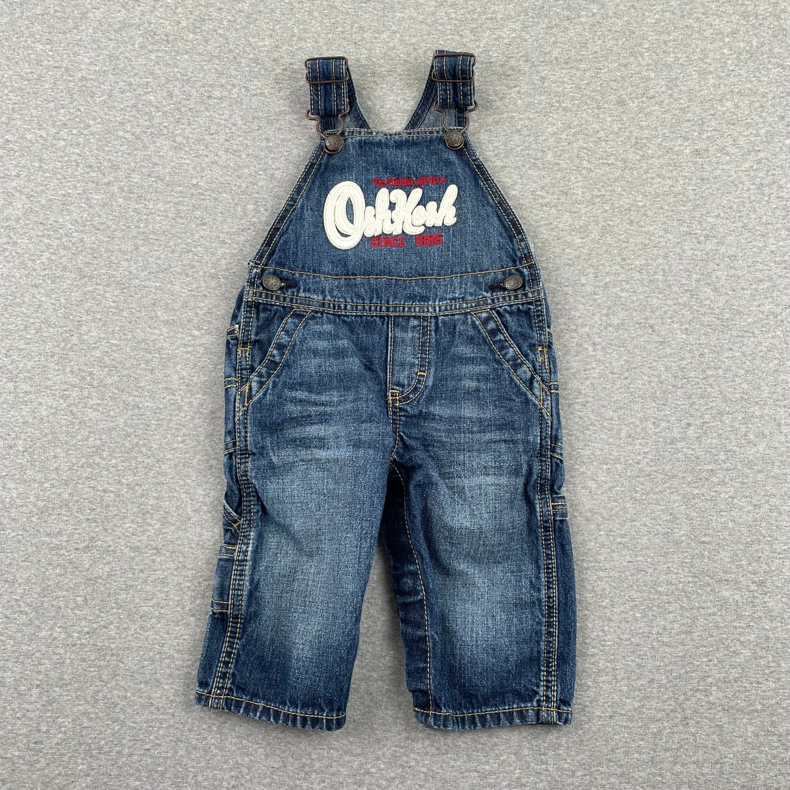 Oshkosh B’gosh Denim Overalls Baby 6M Embroidered Logo Blue Pants 100% Cotton
