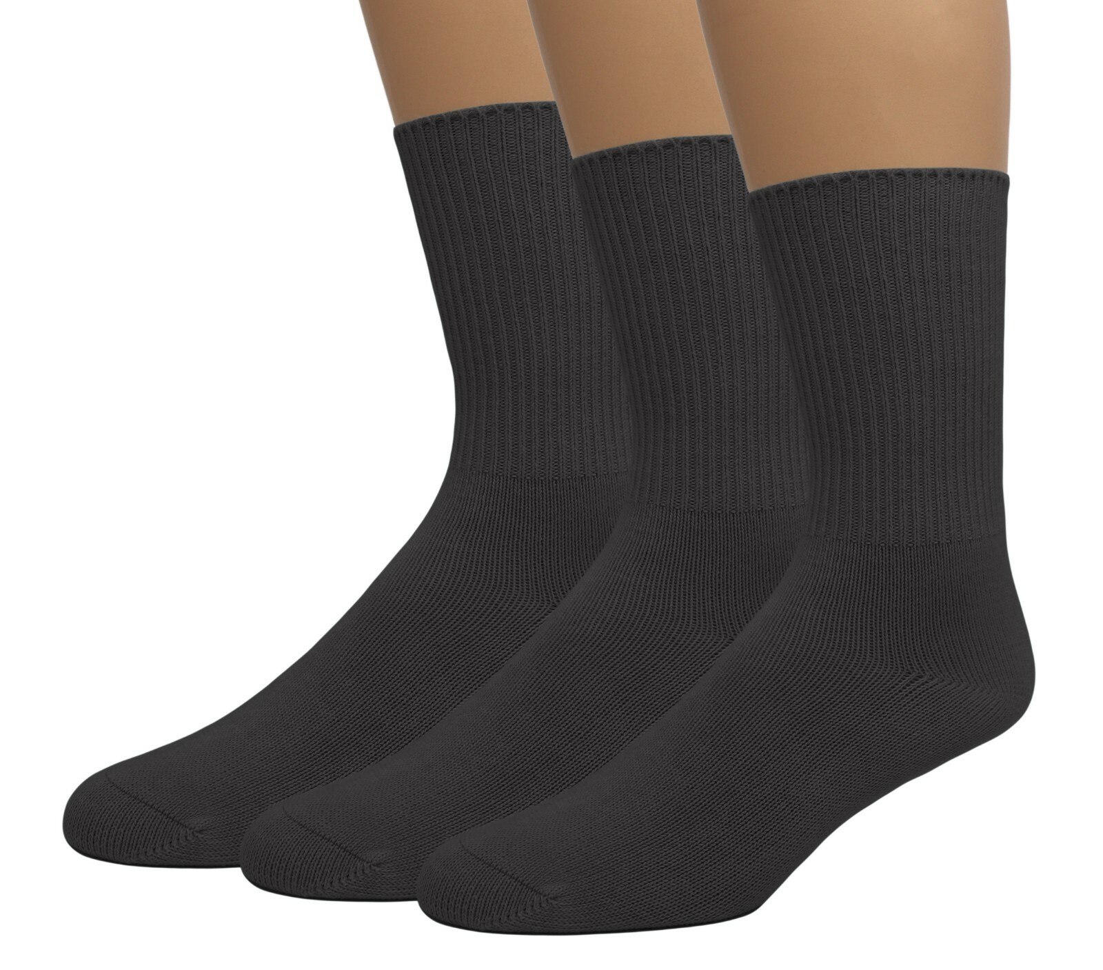 Men’s Big and Tall King Size Diabetic Non-Binding Soft Cotton Crew Socks 3-Pack