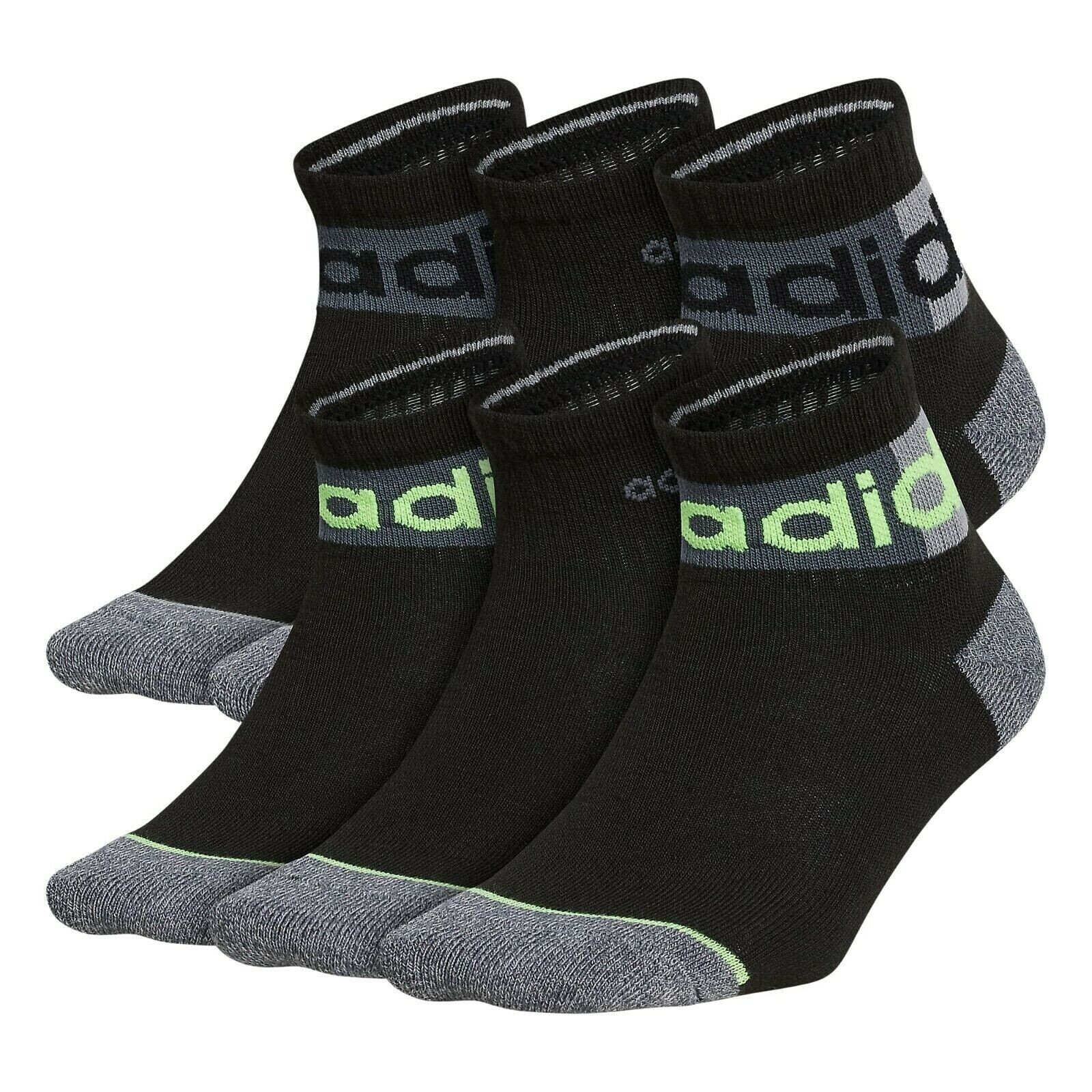 6 Pairs ADIDAS YOUTH CUSHION QUARTER GBLACK VOLT SOCKS SHOE SIZE 3Y-9 LARGE