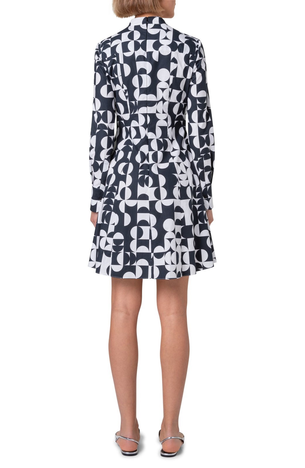 Akris Punto New Half Grid Circle Print Long Sleeve Shirtdress $1190 sz 6 US