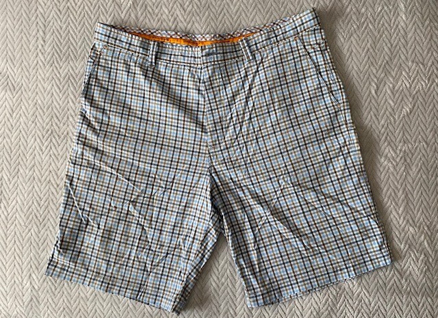 Tommy Bahama Shorts: Men’s 36; Blue with grey/brown checker 95% nylon 5% spandex