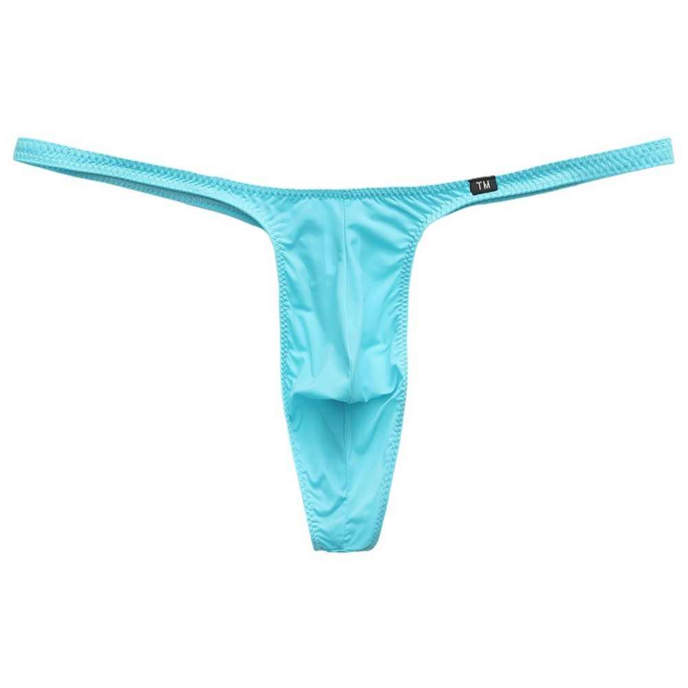 Men Ice Silk Low Rise Gstring Thong Underwear with Bulge Pouch for Men