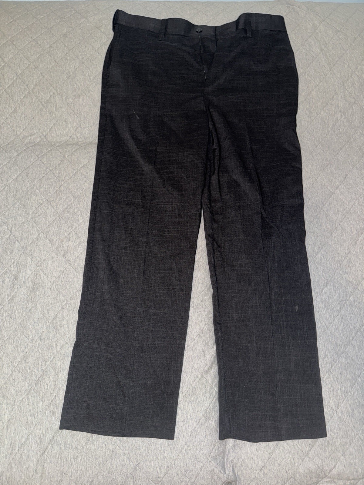 Savane Men’s Gray Herringbone Flat Front Dress Pants 34W Classic Fit Straight