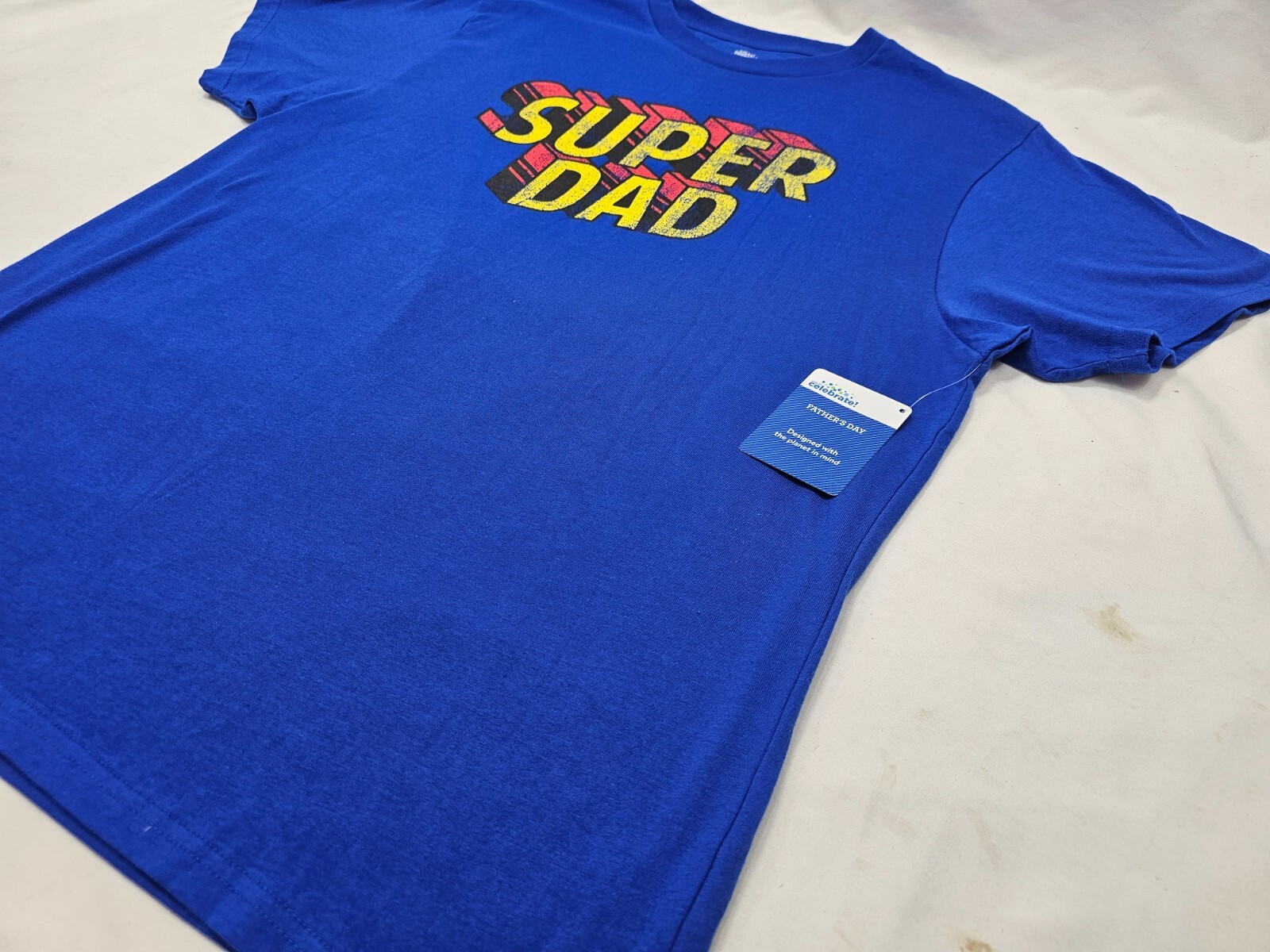 Men’s Super Dad Graphic Tee Short Sleeve Crewneck Blue Father’s Day T-Shirt XL