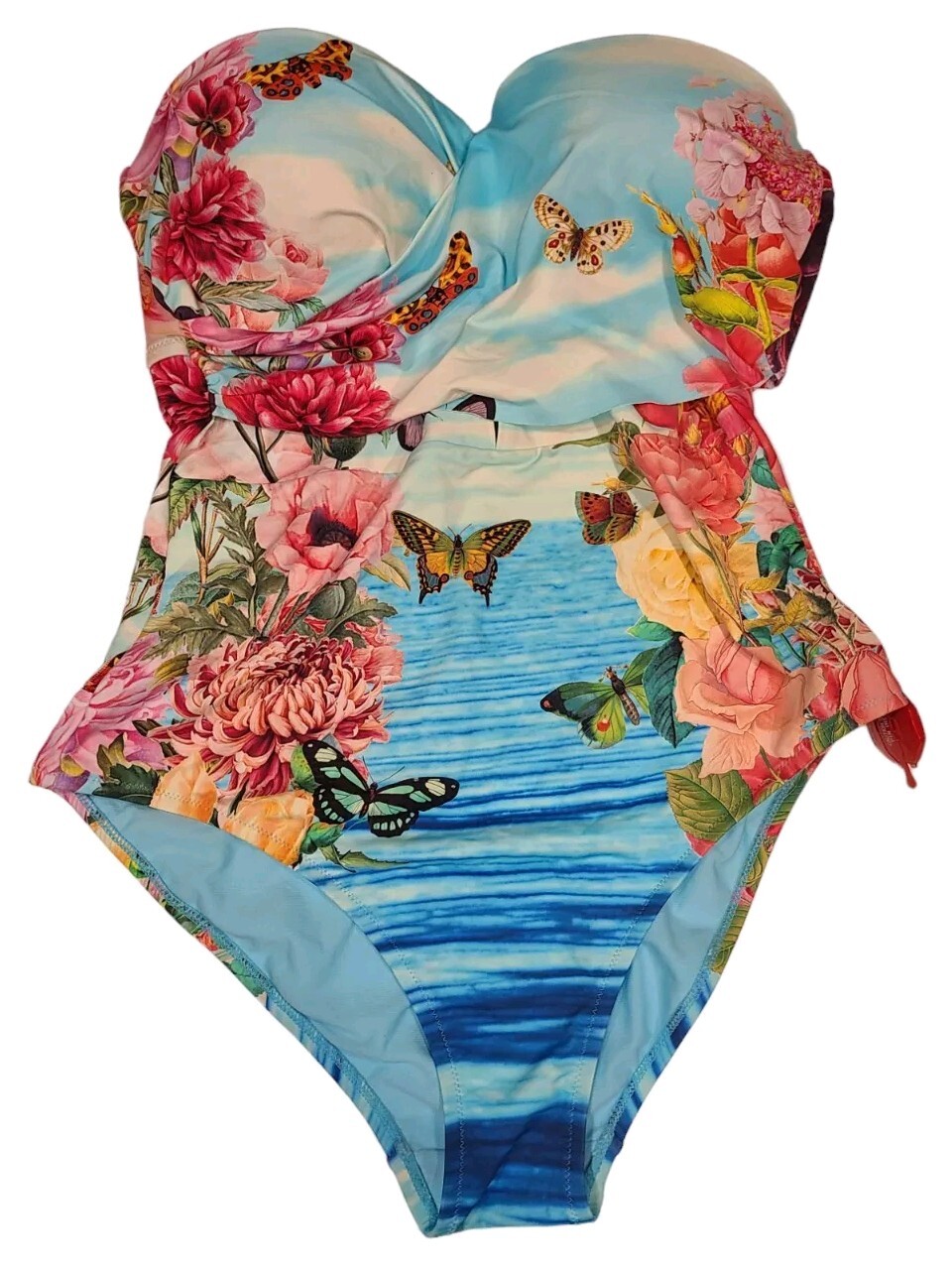Johnny Was NWT Costa Azul Cut Out One Piece Swimsuit Blue Multi- CSW9221-XL