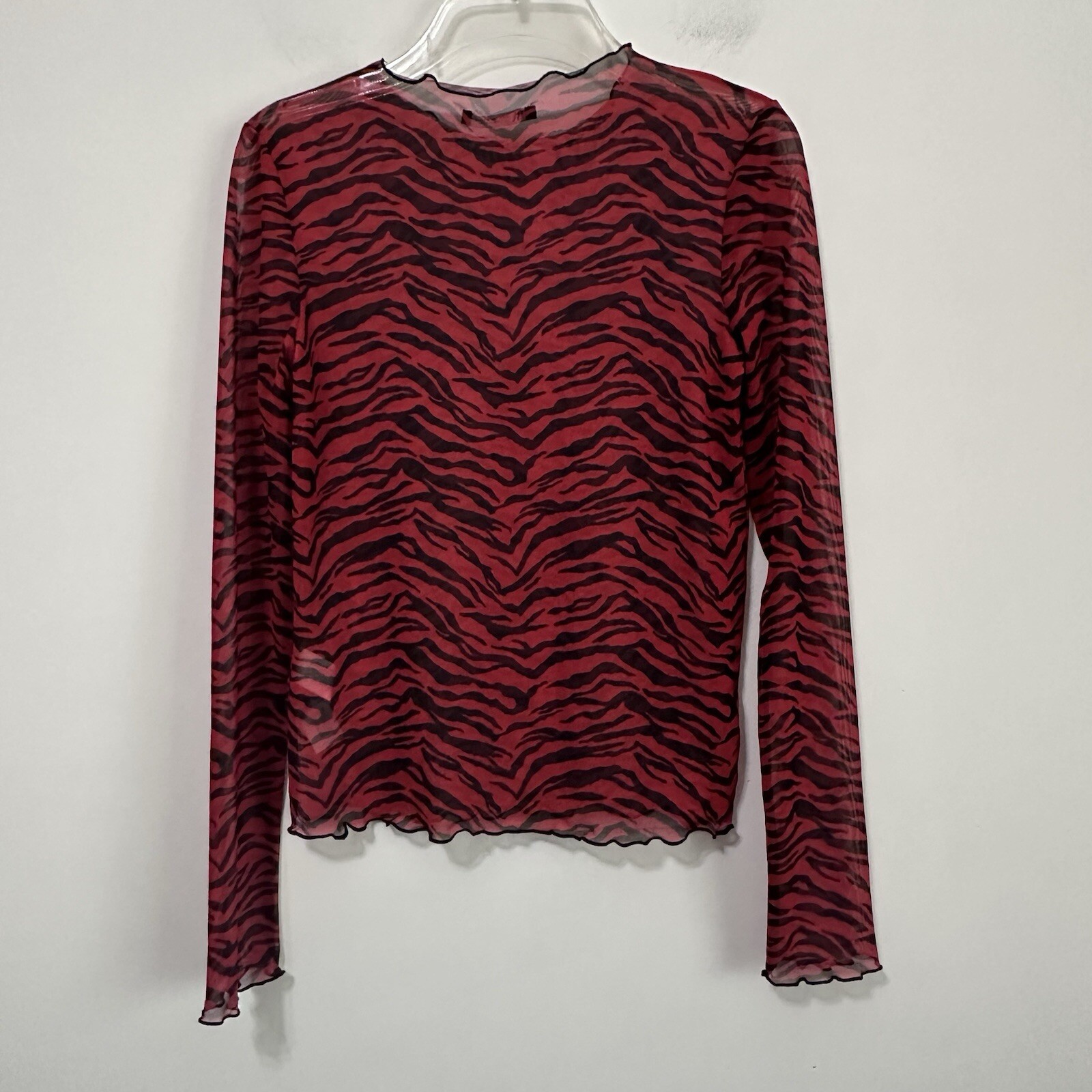Zara Sheer Red Zebra Top Shirt S Long Sleeve Shirt Cocktail Club Party Concert