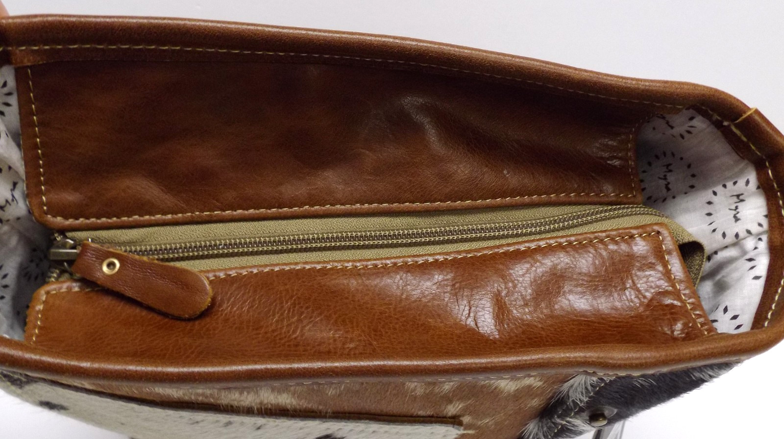 MYRA Bag Brown/White/Black Cowhide Leather CROSSBODY Hair-On Adjustable Straps