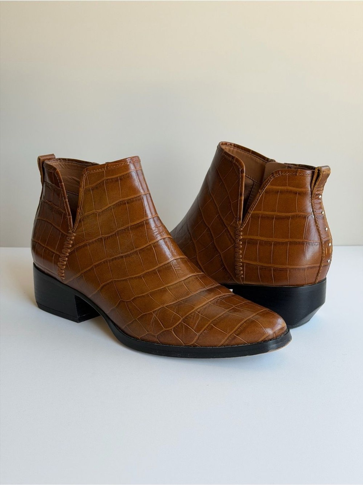 Sarto by Franco Sarto Asti Brown Croc Embossed Leather Ankle br Boots Size 9
