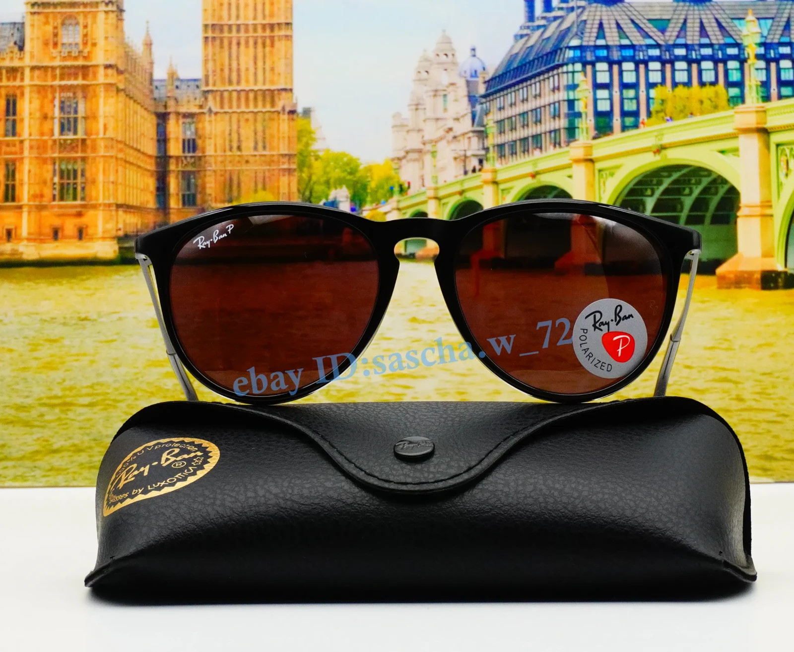 Ray-Ban Erika RB4171 6015Q Sunglasses Lens Purple Polarized/ Black Frames 54MM