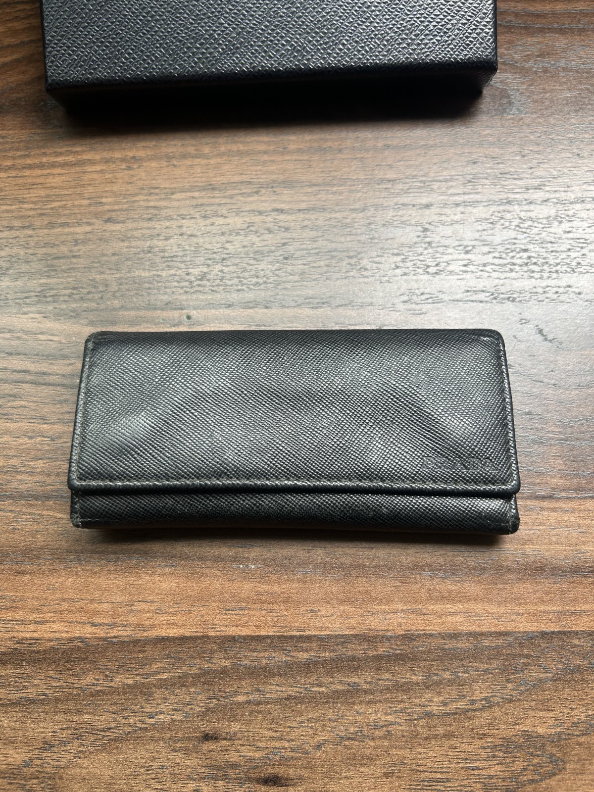 PRADA Saffiano Leather 6 Ring Key Case Black 2M0223 NERO w/ Box Card Authentic