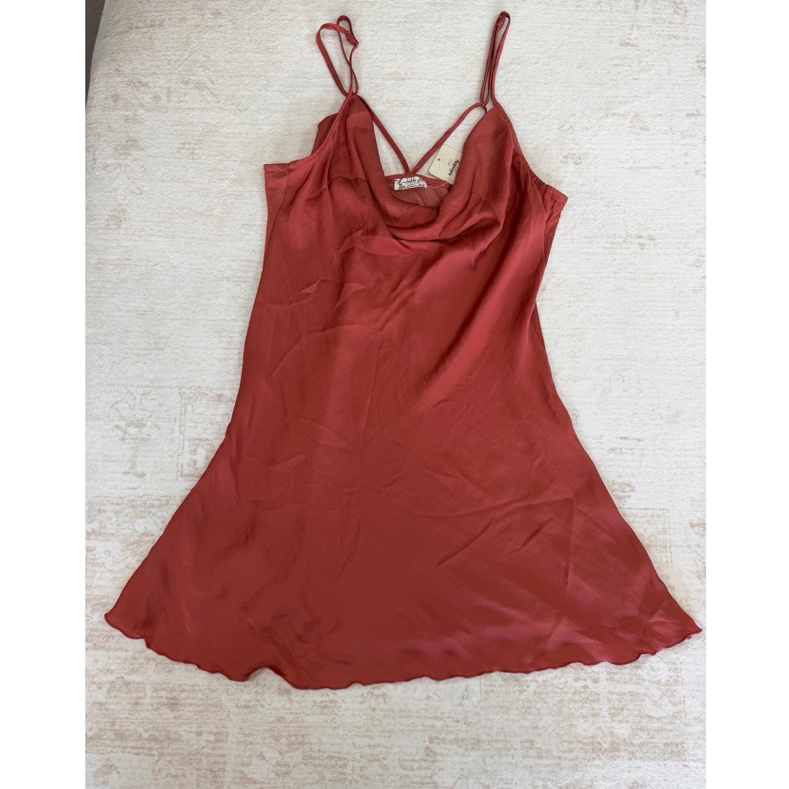 Intimately Free People Cowl Neck Slip Dress Pink Rose Lettuce Edge OB1108327 L