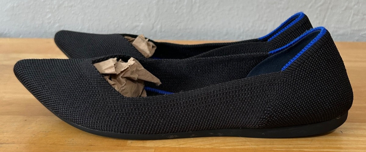 Rothy’s The Point Womens W7 Black Knit Pointed Toe Flats Comfort Slip On Shoes