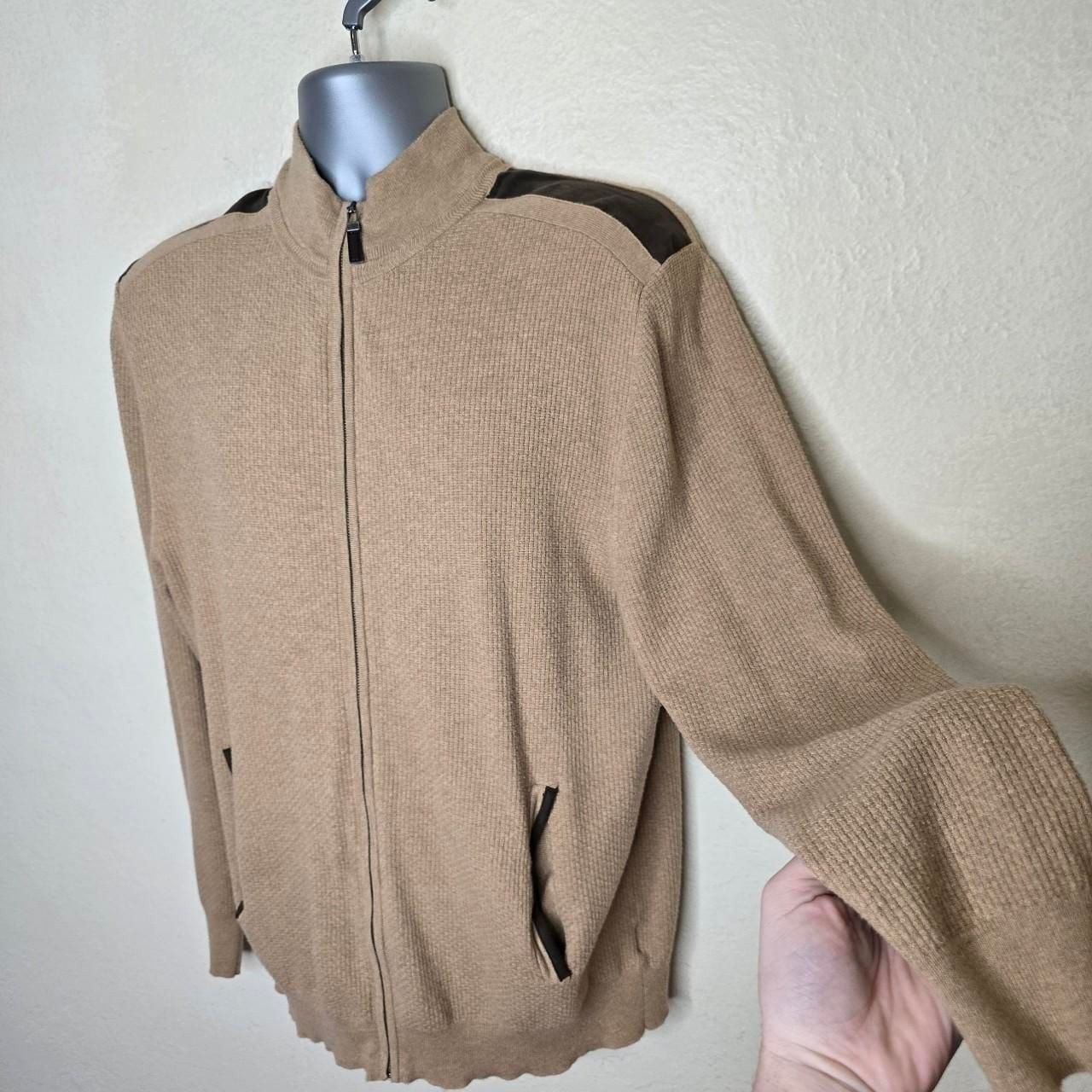 Tasso Elba Full-Zip Faux Suede Trim Textured Knit Sweater Jacket