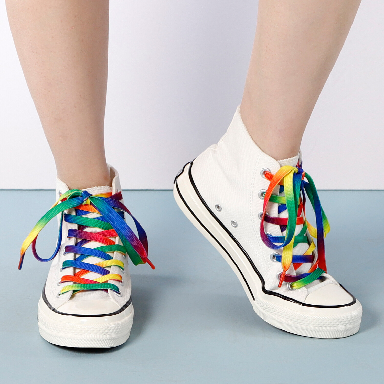 2Pair 24 36 45 63 72 Inch Flat Shoelaces Replacement for Sneakers Boots Rainbow