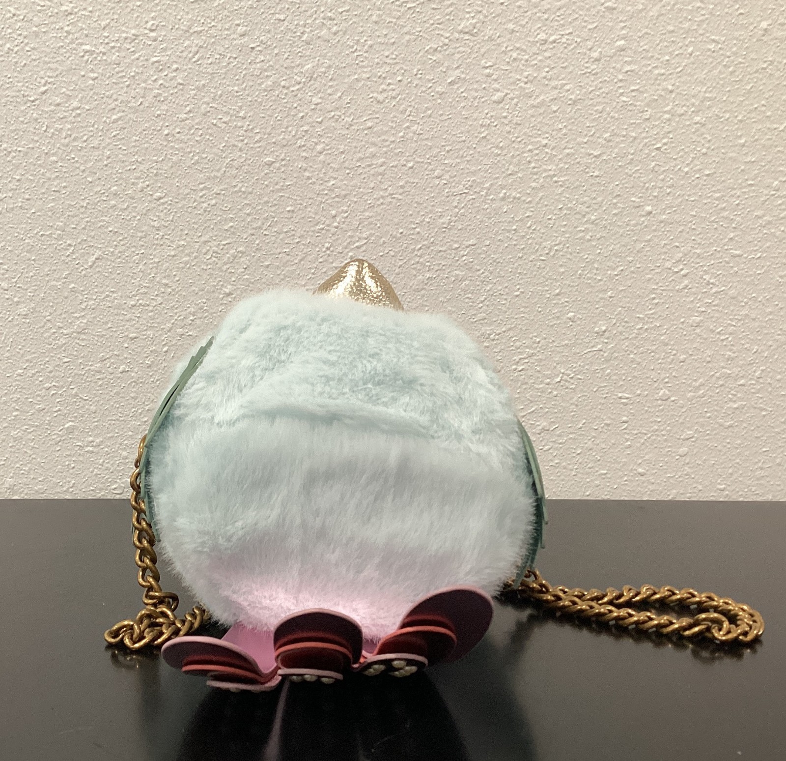 Kurt Geiger Faux Fur Soft Eagle Bag 6″ x 6″ x 4.5″ Crossbody Blue Pink Crystals