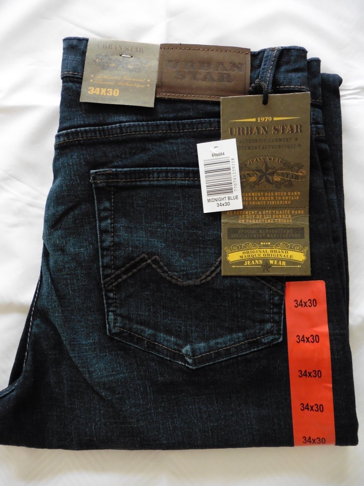 Urban Star men’s jeans – relaxed fit – straight – 34 x 30 – midnight blue – NEW!