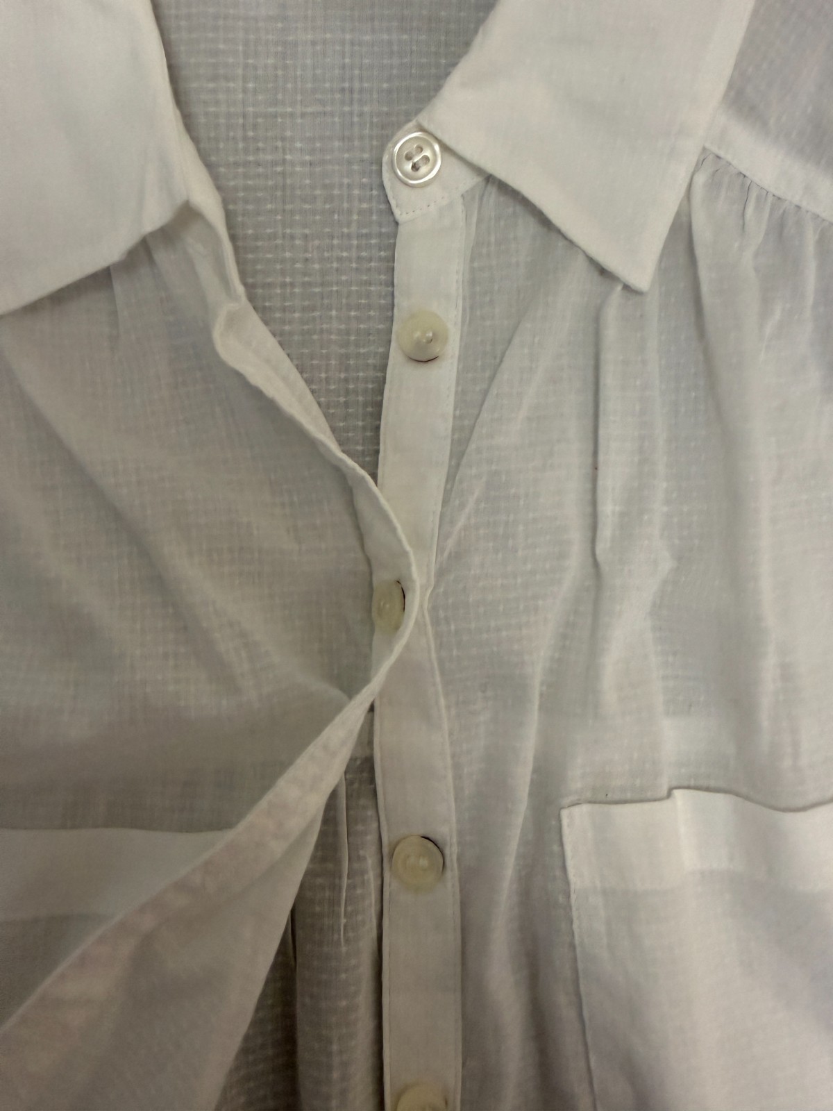 Sundance Blouse Womens 6 White Cotton Button Up Long Sleeve Pockets Semi Sheer