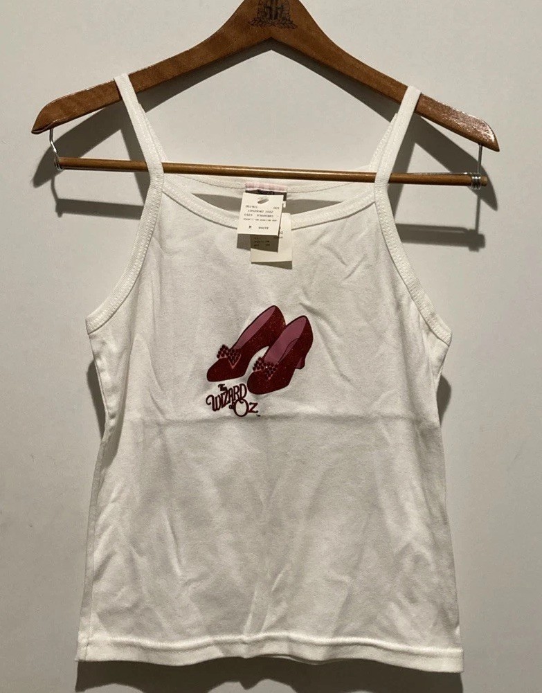 Vintage Y2K Wizard of Oz Ruby Slippers Rhinestone White Tank Turner NWT