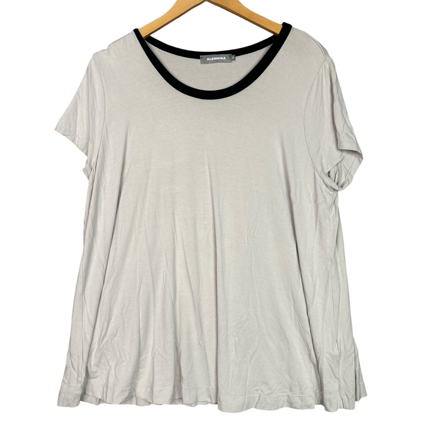 Alembika Tunic Top Size 3 L XL Beige Black Trim Jersey Knit Relaxed Stretch