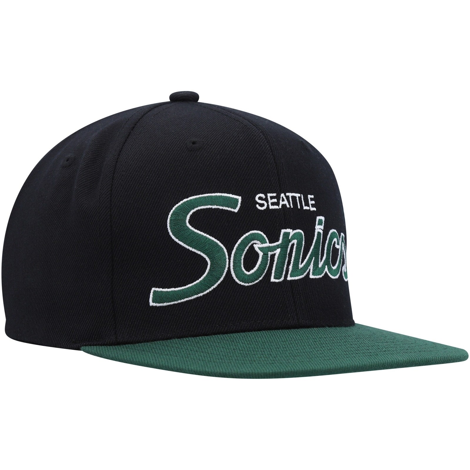 MENS MITCHELL & NESS NBA TEAM SCRIPT 2.0 SNAPBACK HWC SUPERSONICS – BLACK
