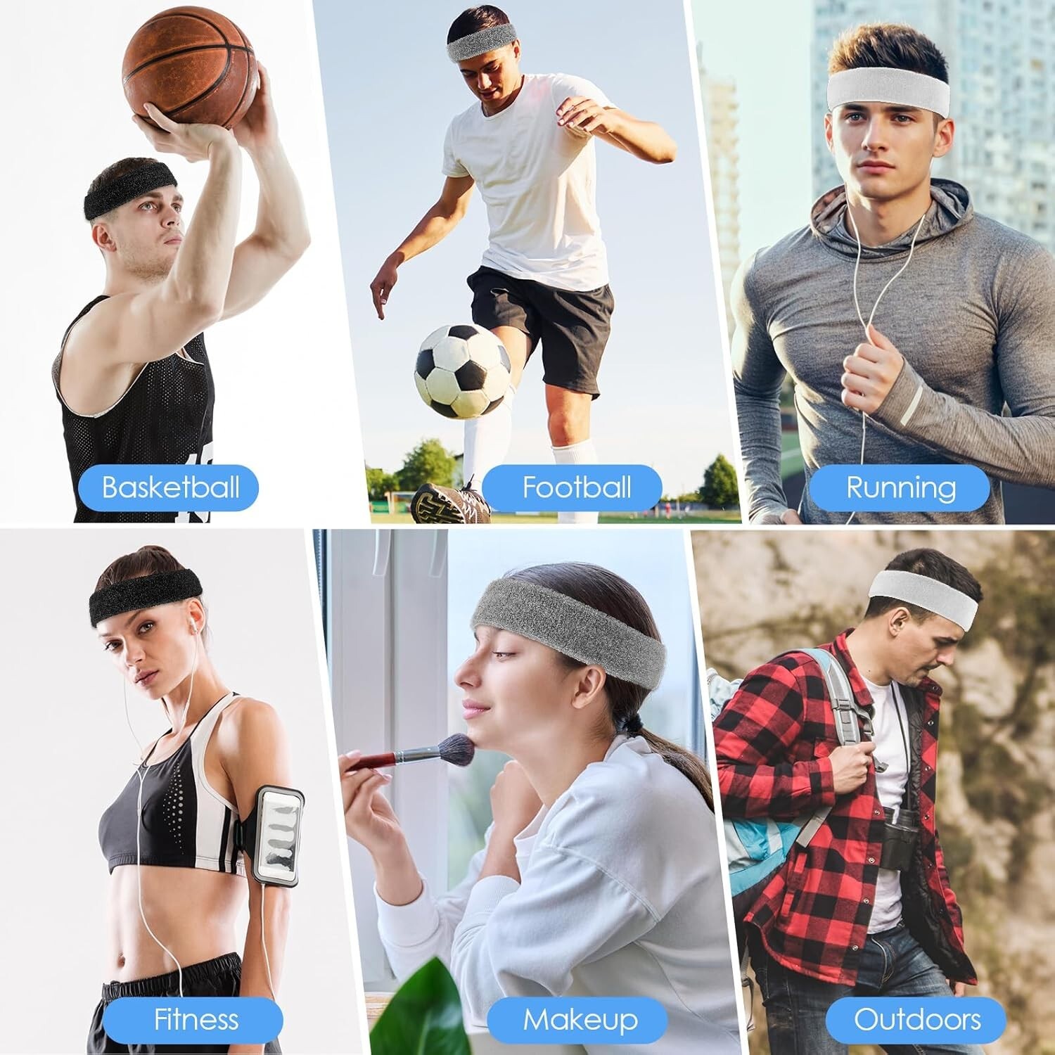 3 Pack Men & Women Sweatband Headband Terry Cloth Moisture Wicking for Sports