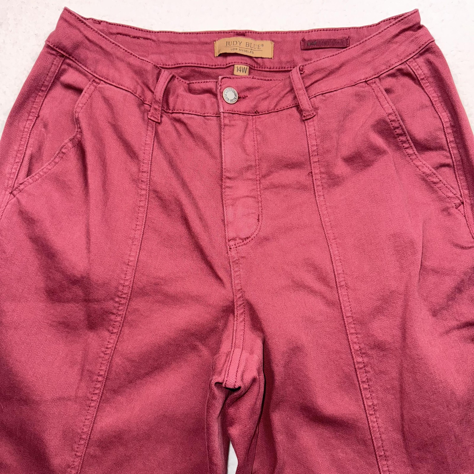 Judy Blue Pants Womens 14W Burgundy High Rise Wide Leg Cotton Blend Casual