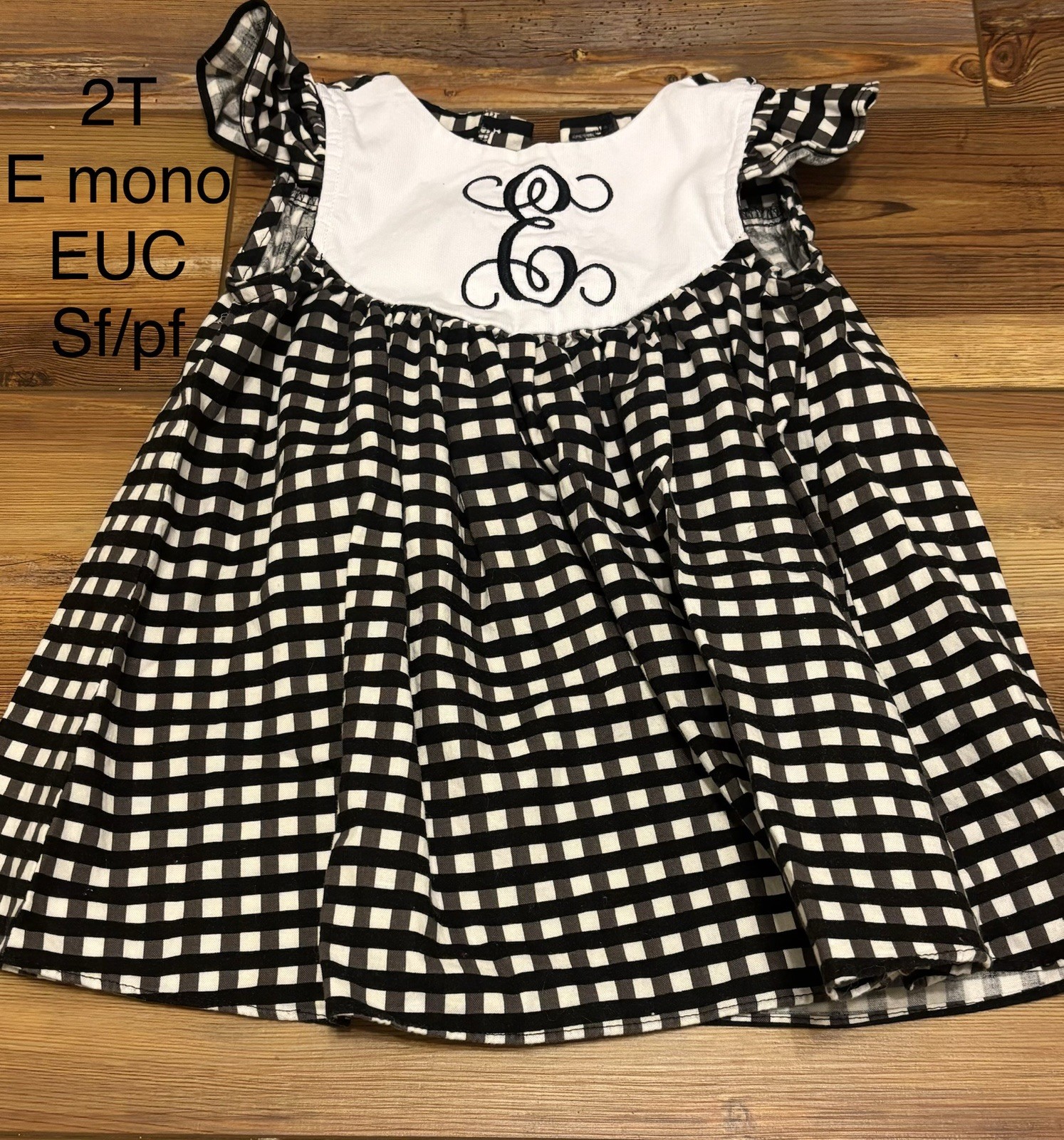 Girl’s 2T Ricrac And Ruffles E Monogram Gingham Dress