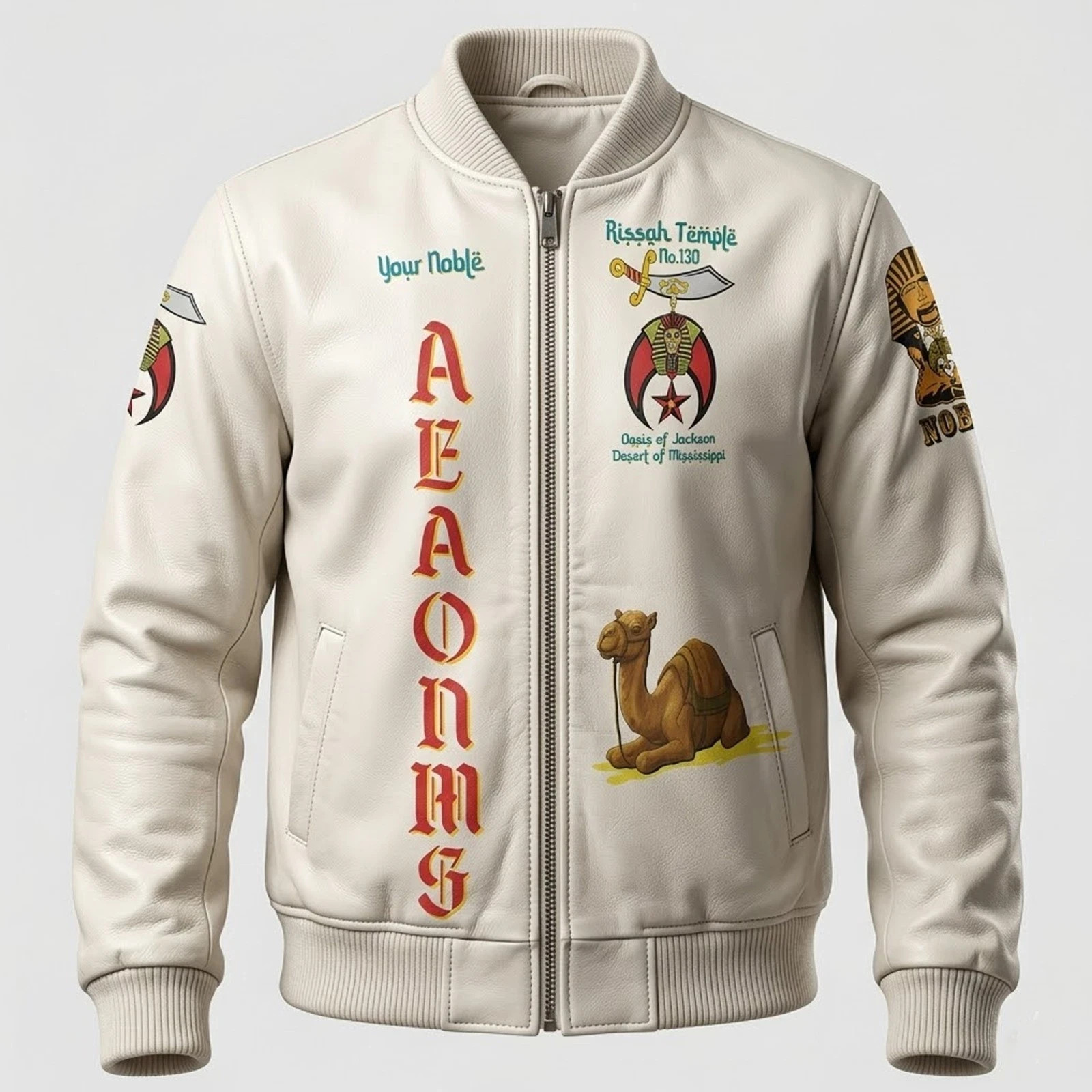 Custom Shrine Temple Leather Bomber Jacket AEAONMS Nobles Pyramid Camel Coat
