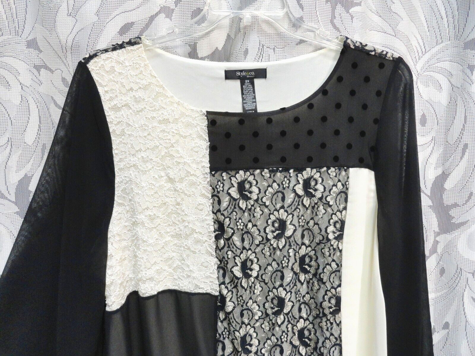 1X-0X STYLE & CO ANGEL SLEEVES LACE CHIFFON SHIMMER LINED BLOUSON TOP BLOUSE