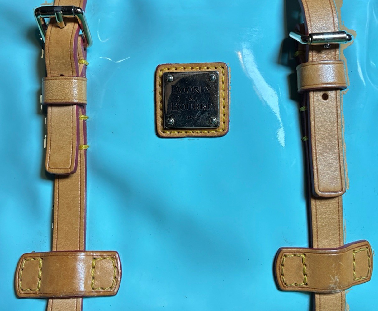 Dooney & Bourke Y2K Light Blue Patent Leather Satchel Bag Red Trim Crossbody
