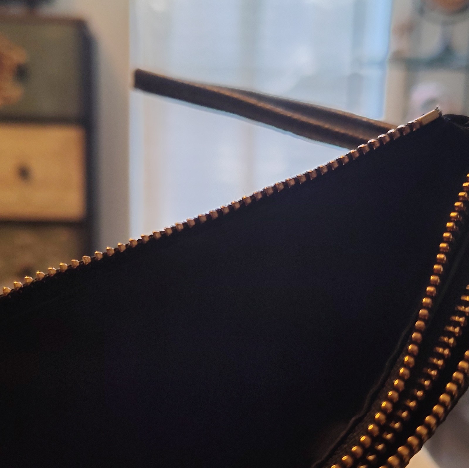Coach Black Pebbled Zip Wristlet Pouch w/ Strap, Gold Hardware