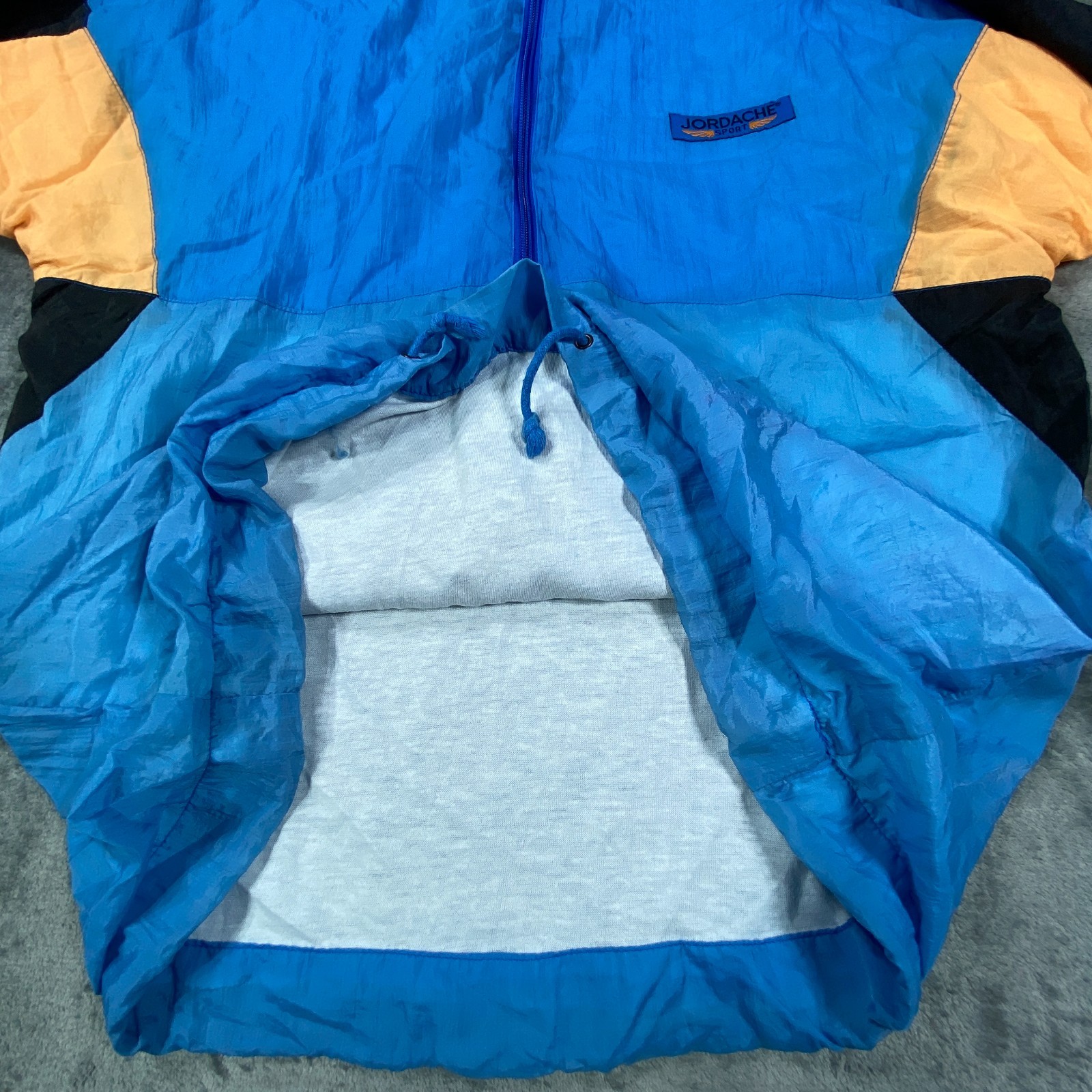 Jordache Jacket Mens L Blue Colorblock Retro USA 1/4 Zip Mock Neck Train Vintage