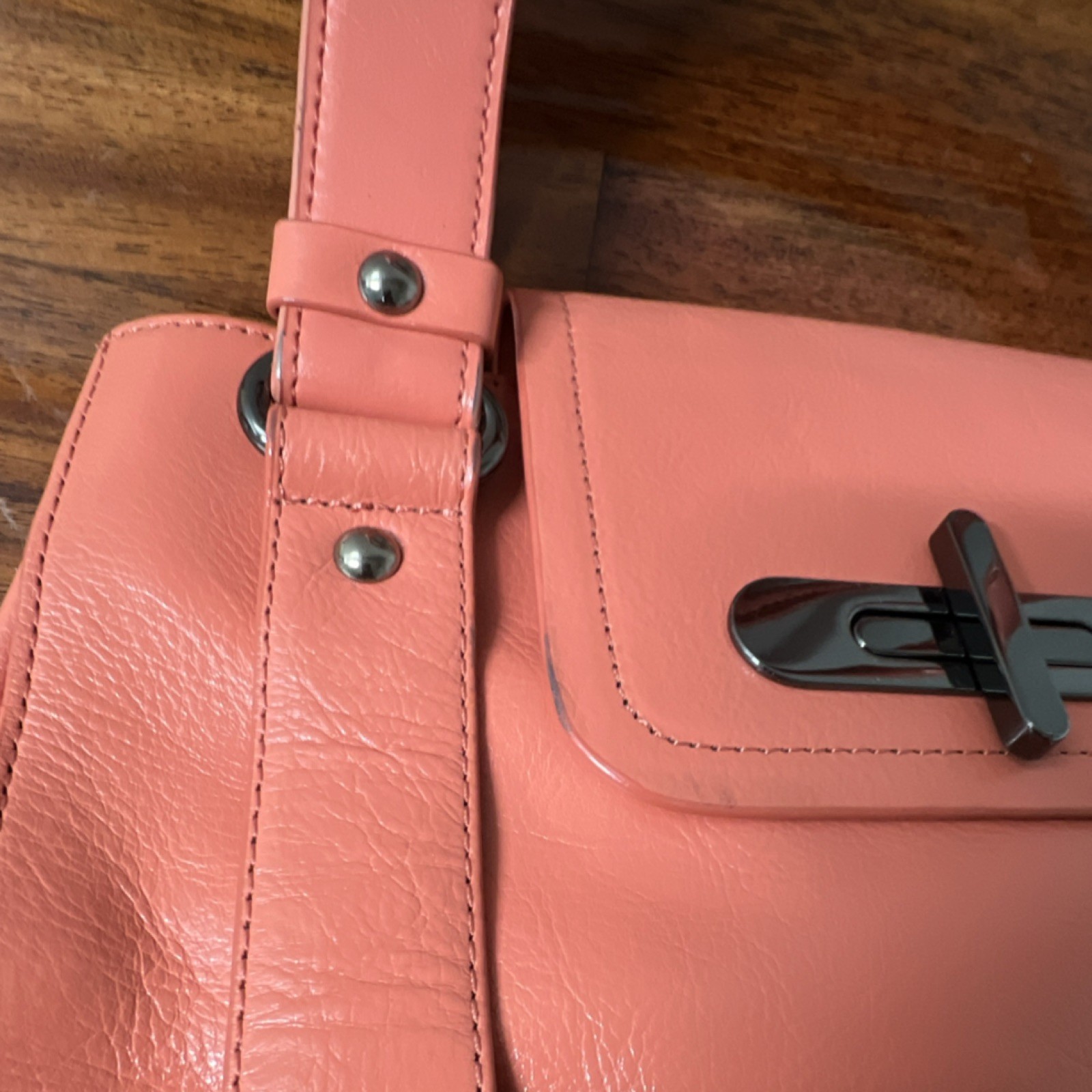 Kenneth Cole Reaction Coral Double Handle Top Handle Bag Turn Lock Buckle Accent