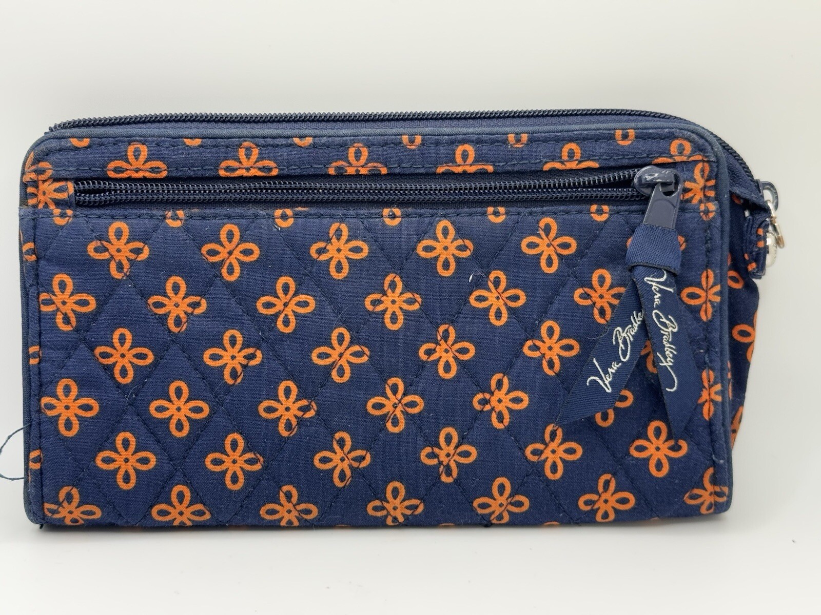 Vera Bradley Front Zip Wristlet Clutch Handbag Orange Blue Mini Concerto EUC