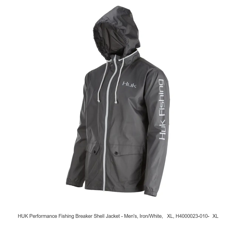 HUK Men’s Lightweight Hooded Breaker Jacket Gray Size XL