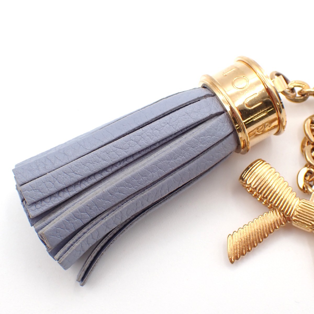 LOUIS VUITTON Logo Tassel Ribbon Bag Charm Blue Leather Gold M65128 62TA573