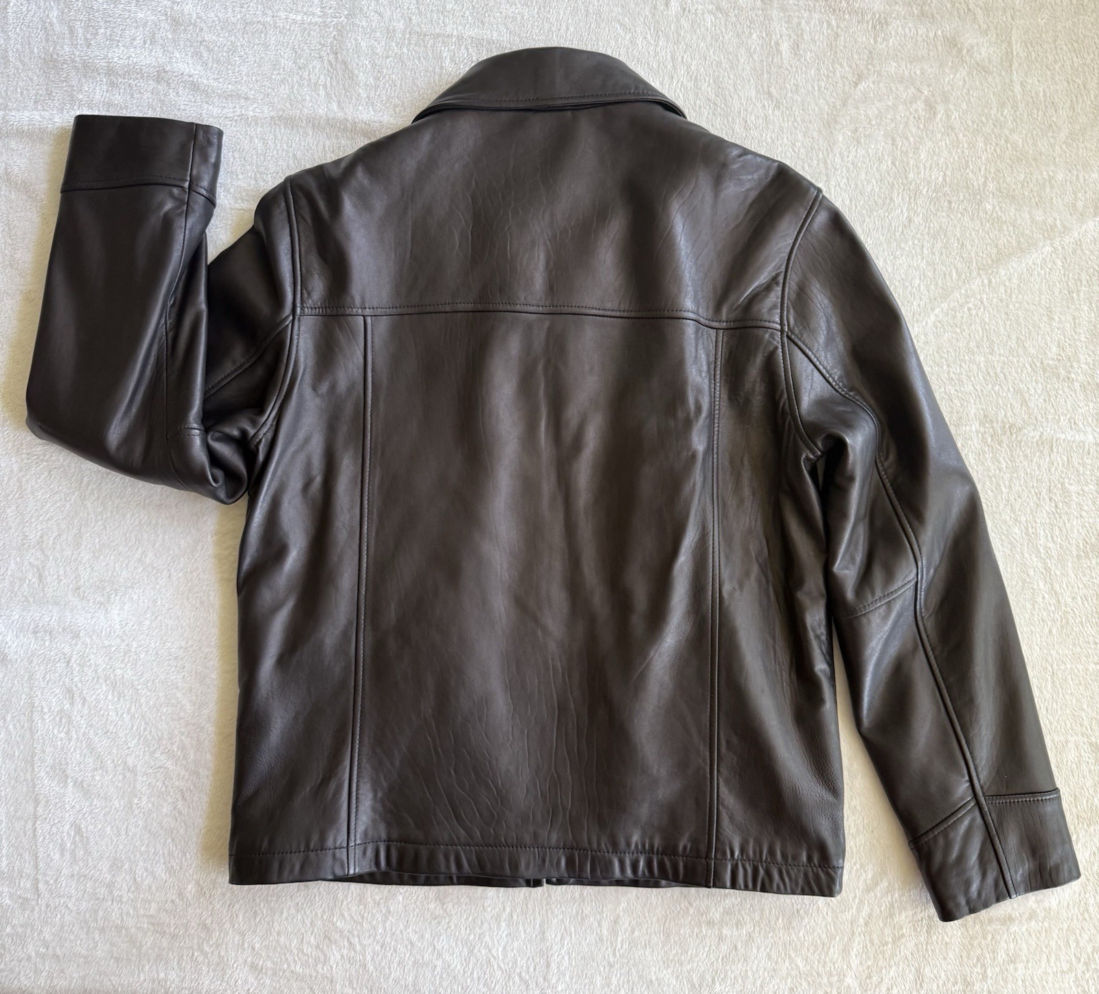 Black Rivet Men’s Black Leather Lined Full Zip Jacket Point Collar Size M