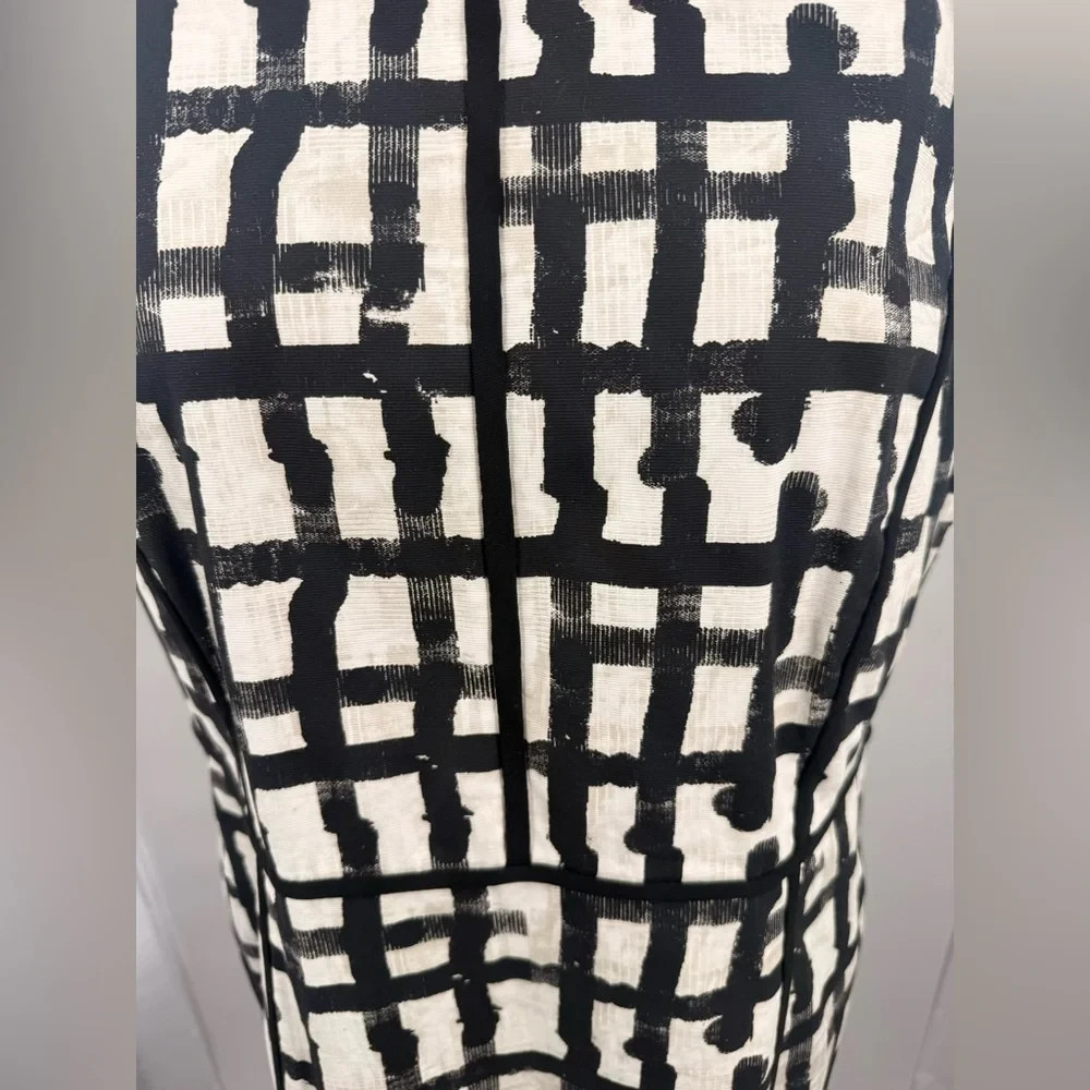 Lafayette 148 New York Designer Sleeveless Black & White Grid Dress Size 14 NWT
