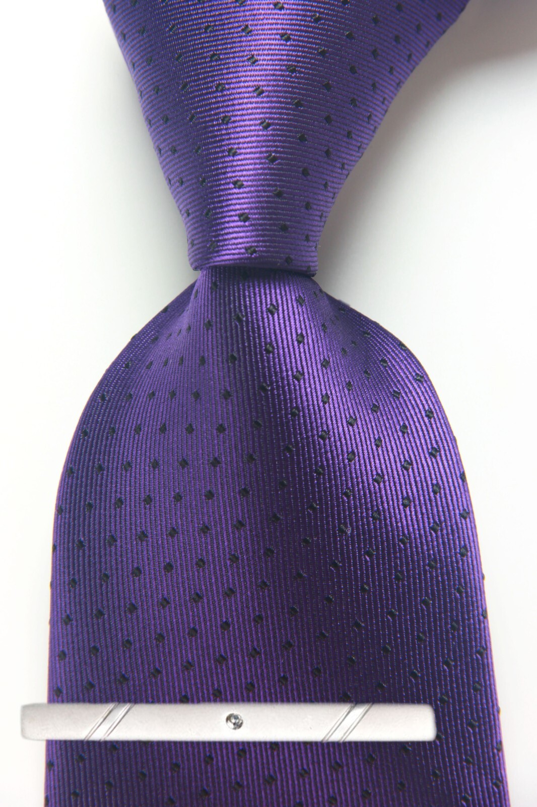 New Classic Polka Dot Purple Black JACQUARD WOVEN 100% Silk Men’s Necktie Tie