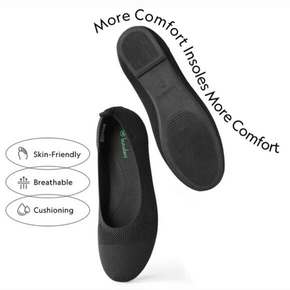 Burudani Black Knit Mary Jane Round Flats Women’s Size 7.5 Comfort Slip-On Shoes