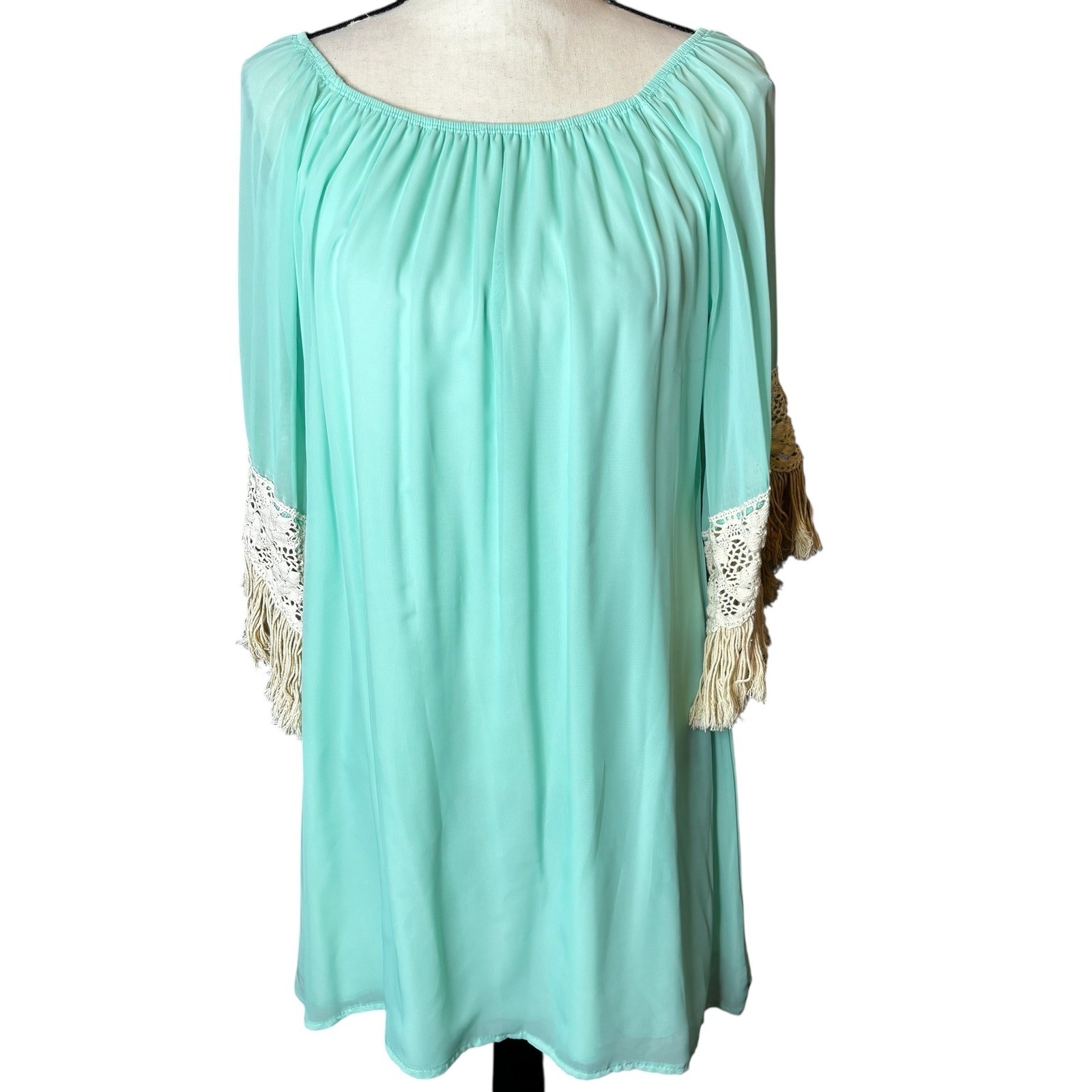 Accessorize in Style Mint Dress Womens Medium Crochet Fringe Bohemian Boho