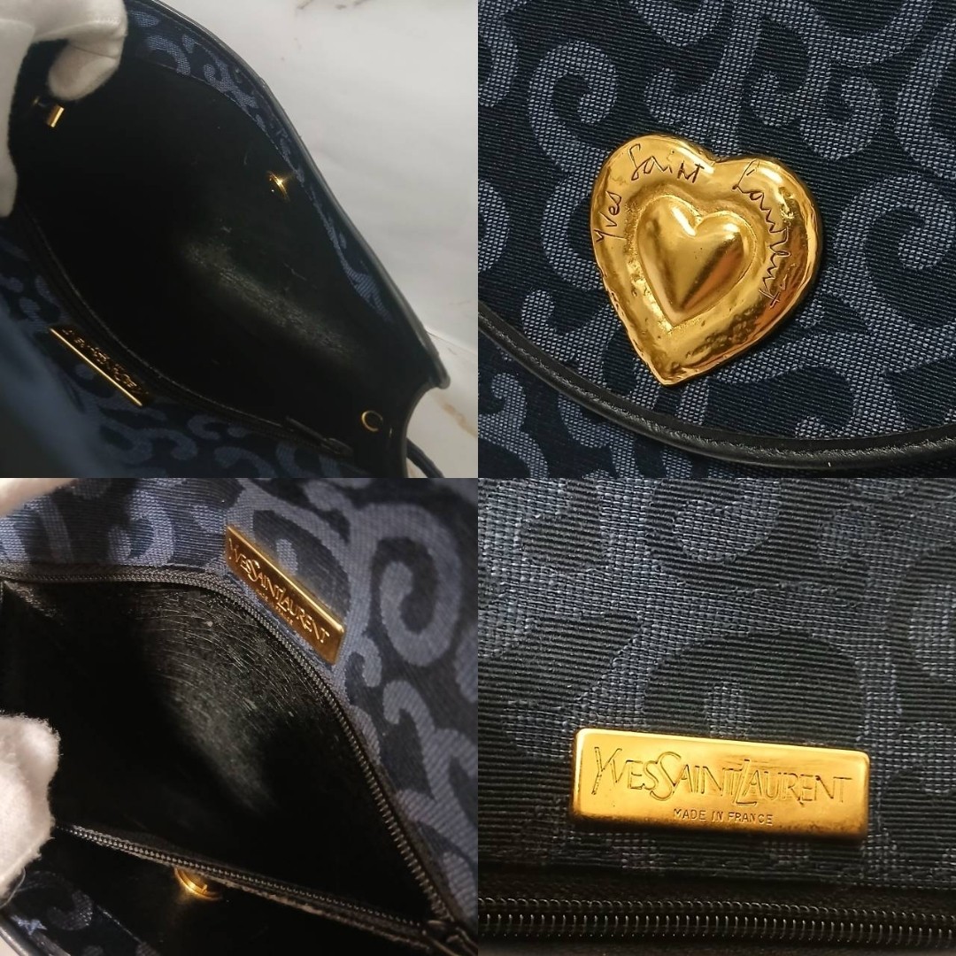 Yves Saint Laurent Shoulder Bag Navy Heart fittings Arabesque W:9.1 × H:7.9 in.