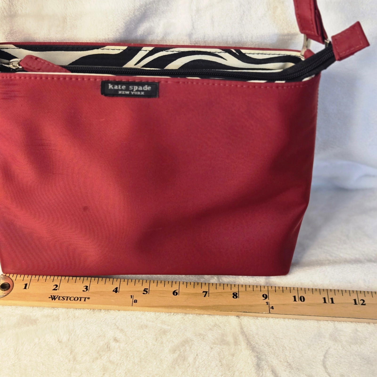 Kate Spade Red Nylon Crossbody Bag Zebra Print Lining Zip Top Shoulder Bag