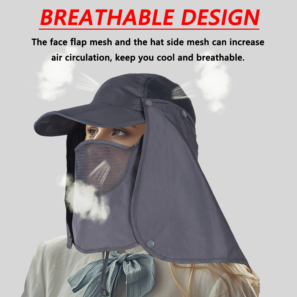 Sun Hat Removable Mesh Face Neck Flap Cap UV Protect for Outdoor Fishing Hiking
